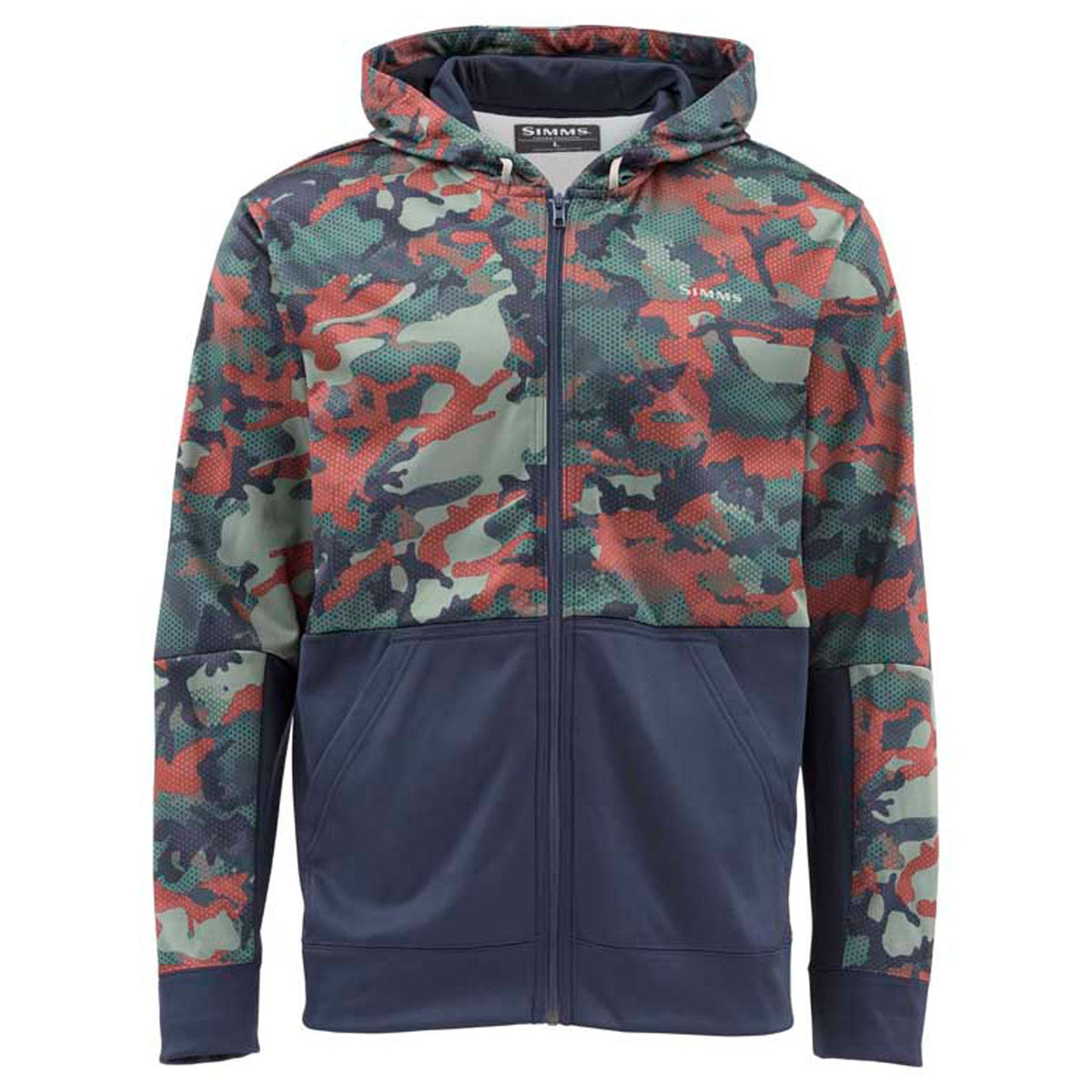 Simms Challenger Hoody - Full Zip - Hex Flo Camo Rusty Red