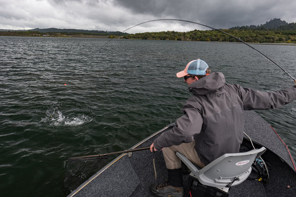 Landing a trout on Lake Otamangakau