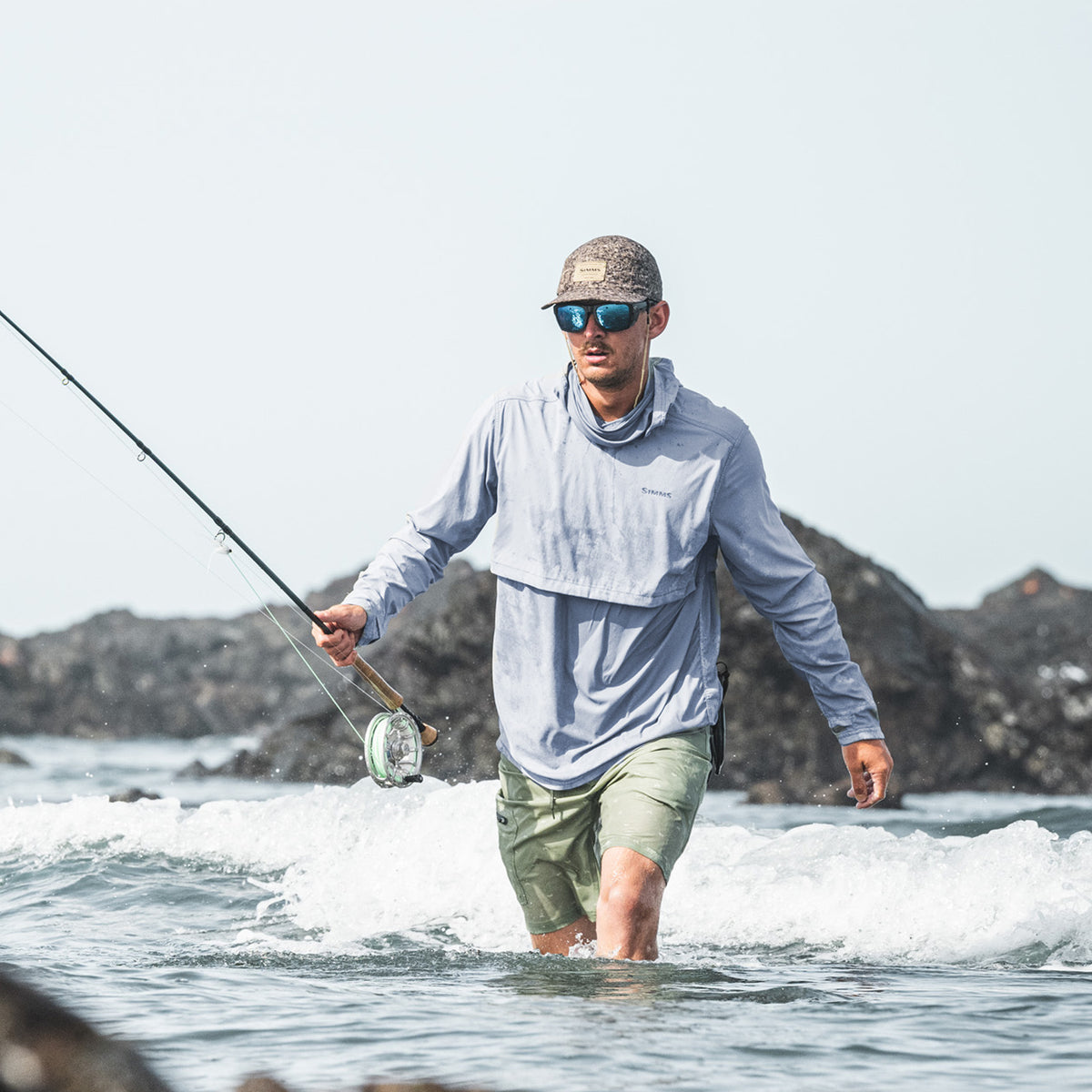 Chemise De Pêche Simms Solarflex Homme, Bleu Moyen, UPF 50, Manches Longues, Taille M