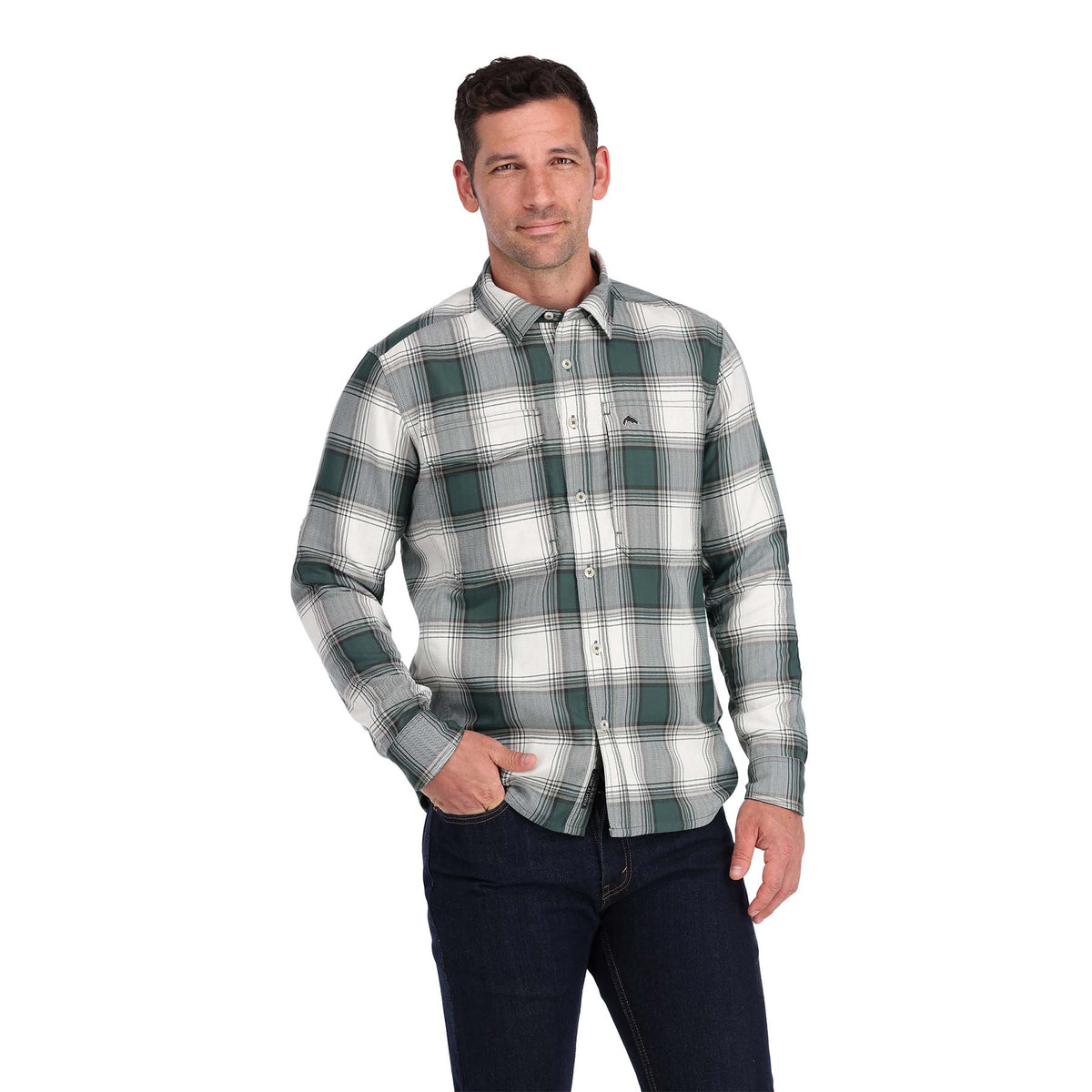 Simms Guide Flannel Shirt | Forest White Buffalo