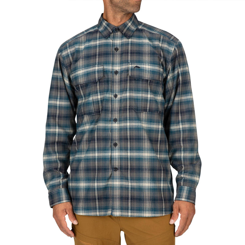 simms coldweather shirt atlantis steel plaid worn