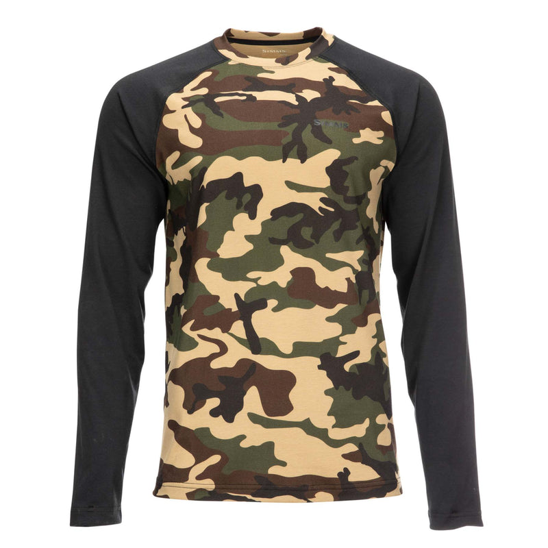 simms lightweight baselayer top woodland camo